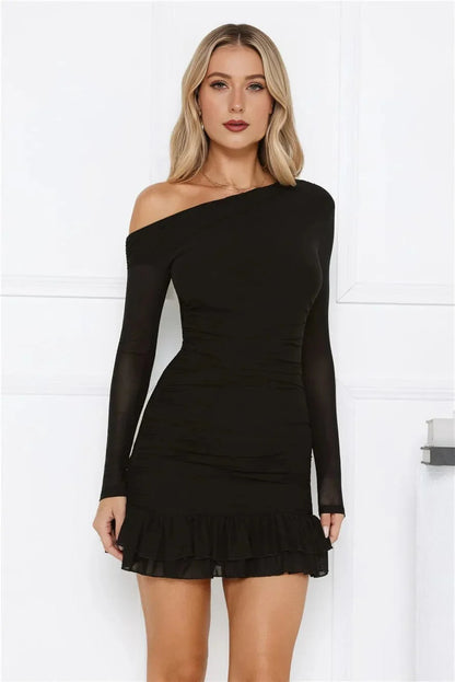 Serve The Look Mesh Long Sleeve Mini Dress Black