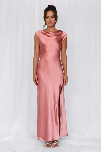 The Valentina Cap Sleeve Satin Maxi Dress Pink